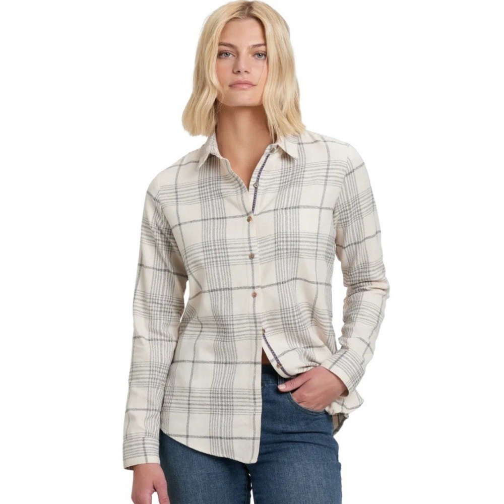 NWT Women's XS Kuhl Kamila Long Sleeve Button Down Flannel Natural Shirt 8377